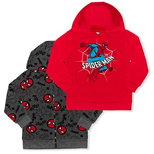 Marvel Spiderman Boys Hooded Sweatshirt 2 Pack for Toddler and Little Kids – Red/ Black