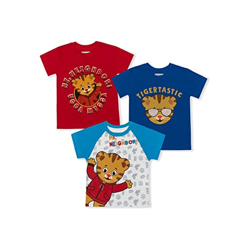 Fred Rogers Company Boy?s 3-Pack Daniel Tiger Graphic Tee Shirts, Blue/Red/Grey, Size 4T