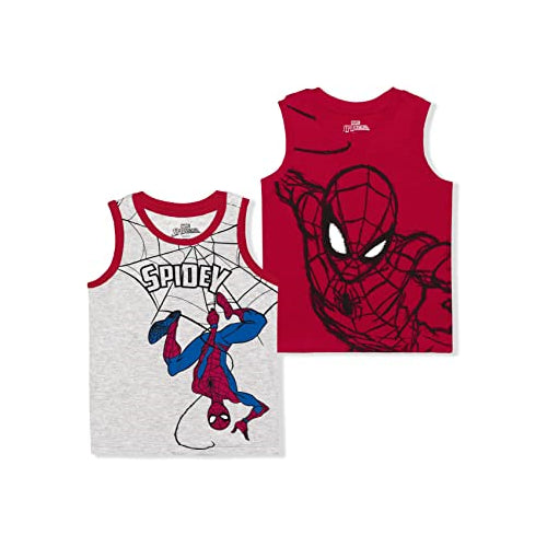 Marvel Spider-Man Boys 2 Pack Tank Top for Little Kids – Red/Grey