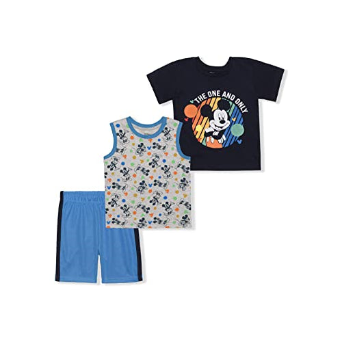Disney Mickey Mouse Boy's 3 Piece T-Shirt, Tank Top and Shorts Set for Infant and Toddler - Red/White/Grey