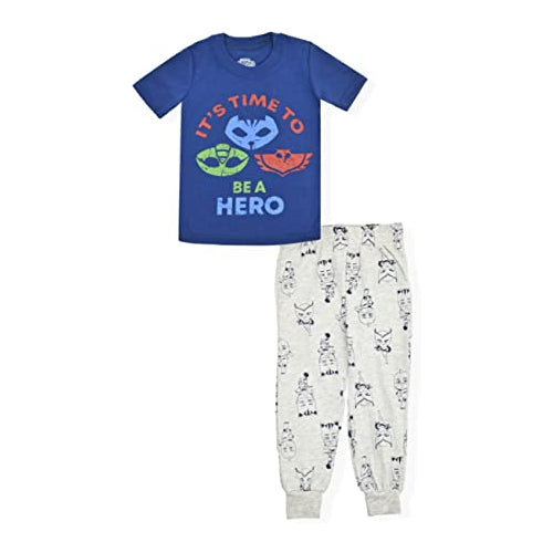 PJ Masks Catboy, Owlettle and Gekko Boys’ T-Shirt and Jogger Pants Set for Toddler and Little Kids – Navy/Grey