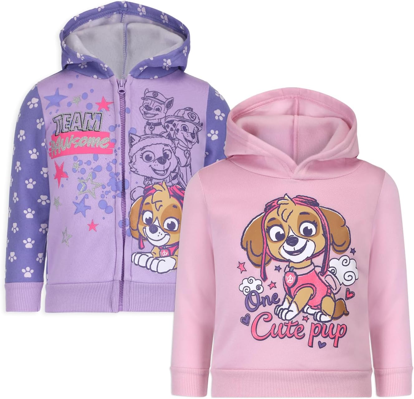 Nickelodeon Paw Patrol Skye 2 Pack Zip Up Hoodie and Pullover Hoodie for Toddlers and Big Kids ? Pink/Purple