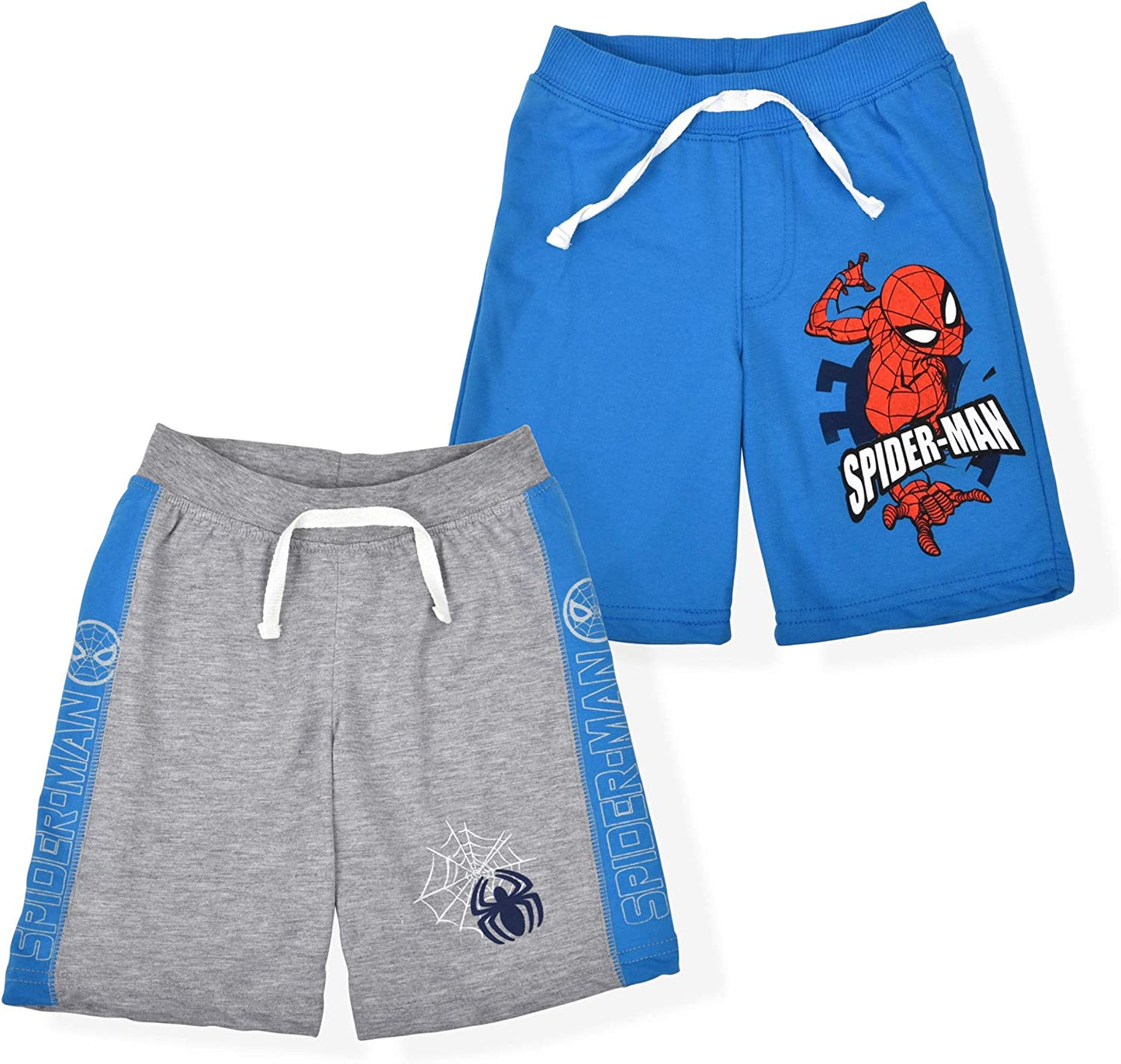 Marvel Avengers Spiderman Boys’ Shorts with Drawstring 2 Pack for Toddler and Little Kids – Grey/Red/Blue