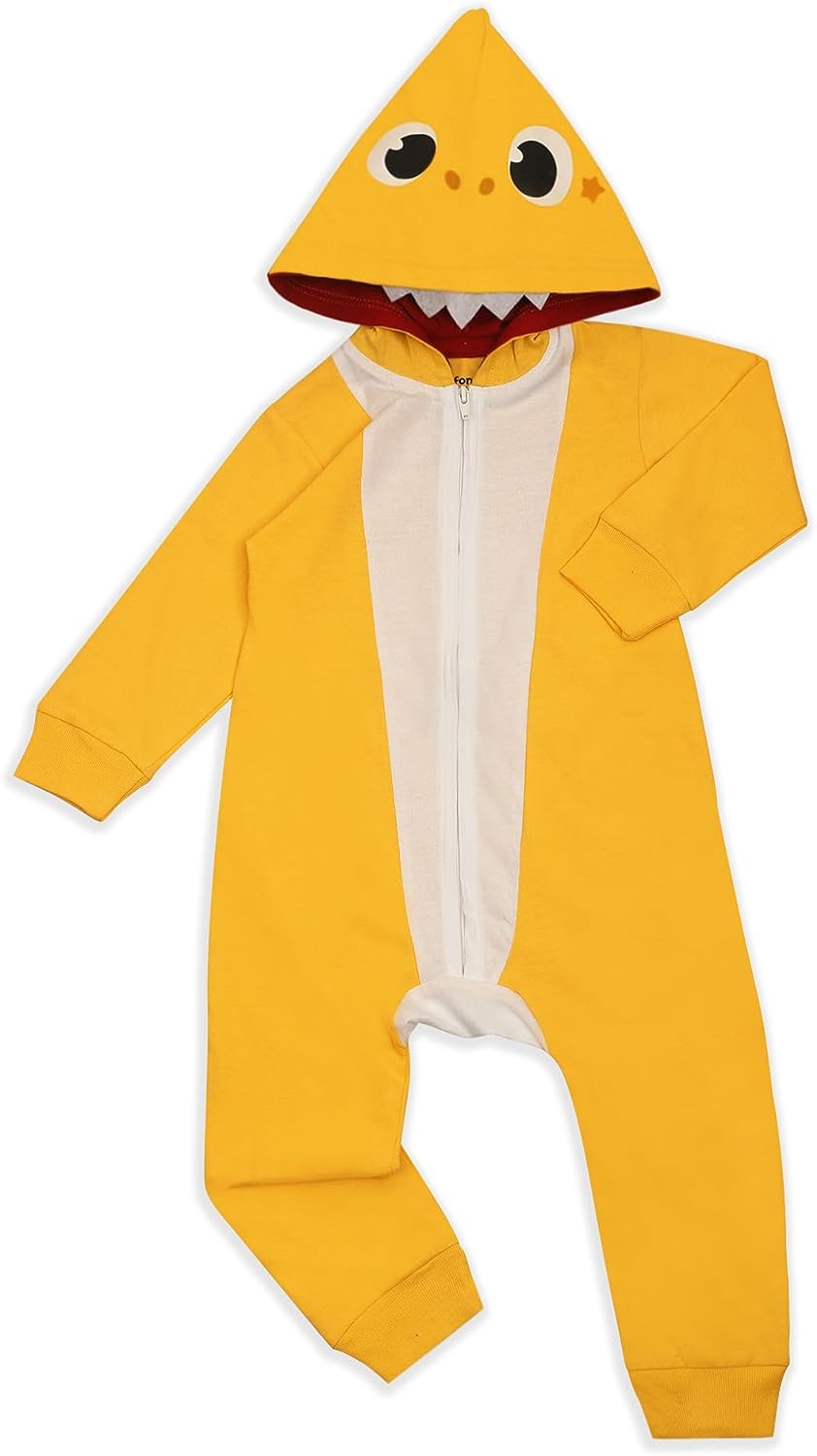 Nickelodeon Baby Shark Boys? Long Sleeve Zip-Up Hooded Romper for Newborn, Infant and Toddler ? Yellow