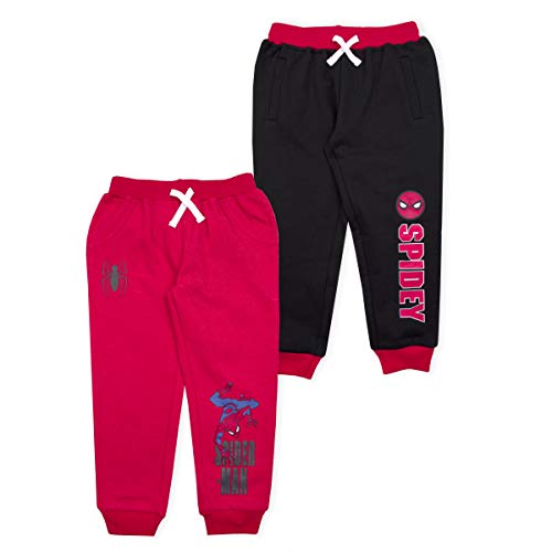 Marvel Spiderman or Black Panther Boys 2 Pack Joggers with Drawstring for Toddler and Little Boys - Red/Black or Grey