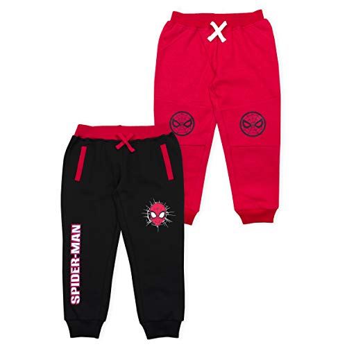 Marvel Spiderman or Black Panther Boys 2 Pack Joggers with Drawstring for Toddler and Little Boys - Red/Black or Grey