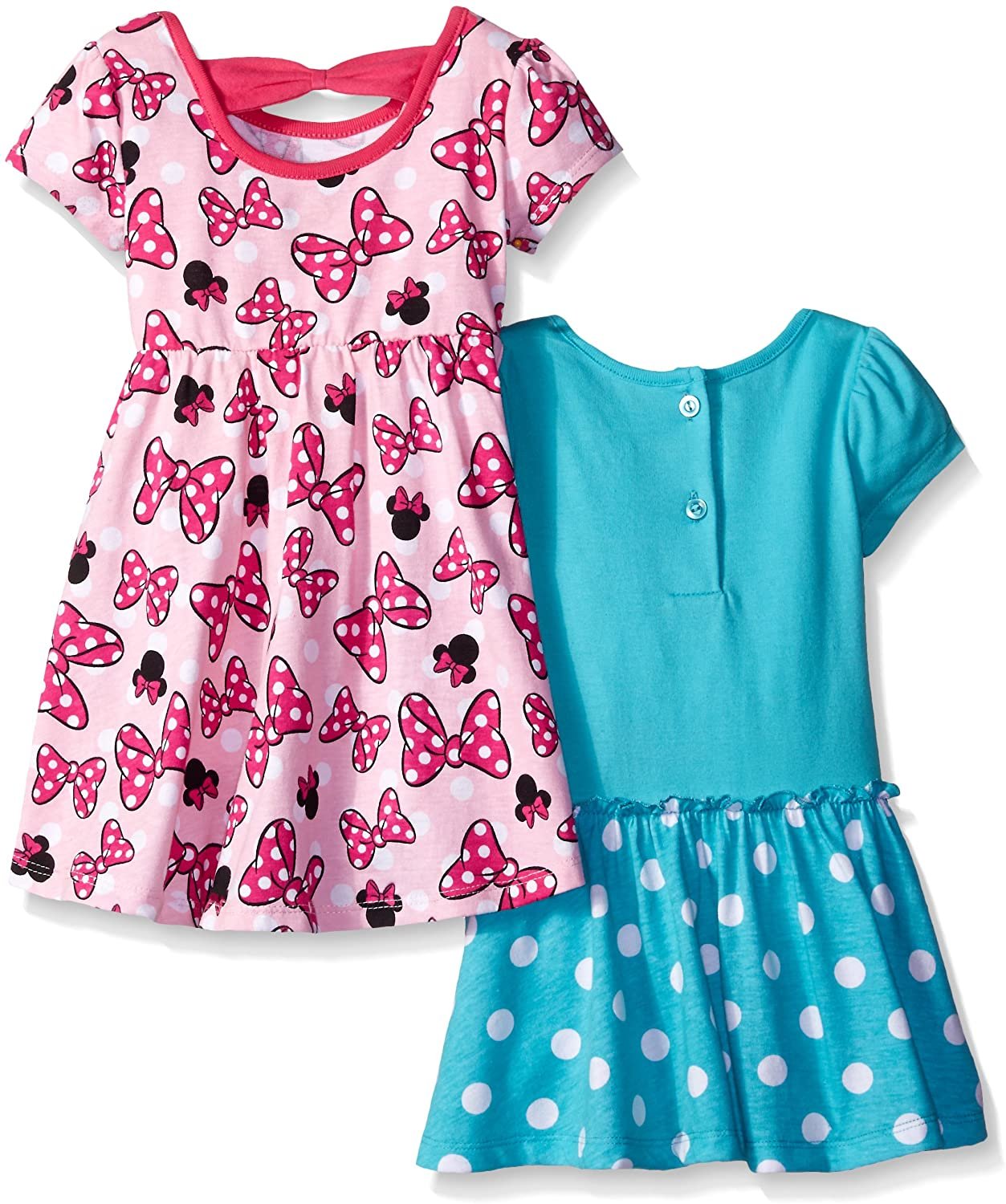 Disney Minnie Mouse Girls Short Sleeve Dress 2 Pack with Panty for Newborn and Infant - Pink/Blue