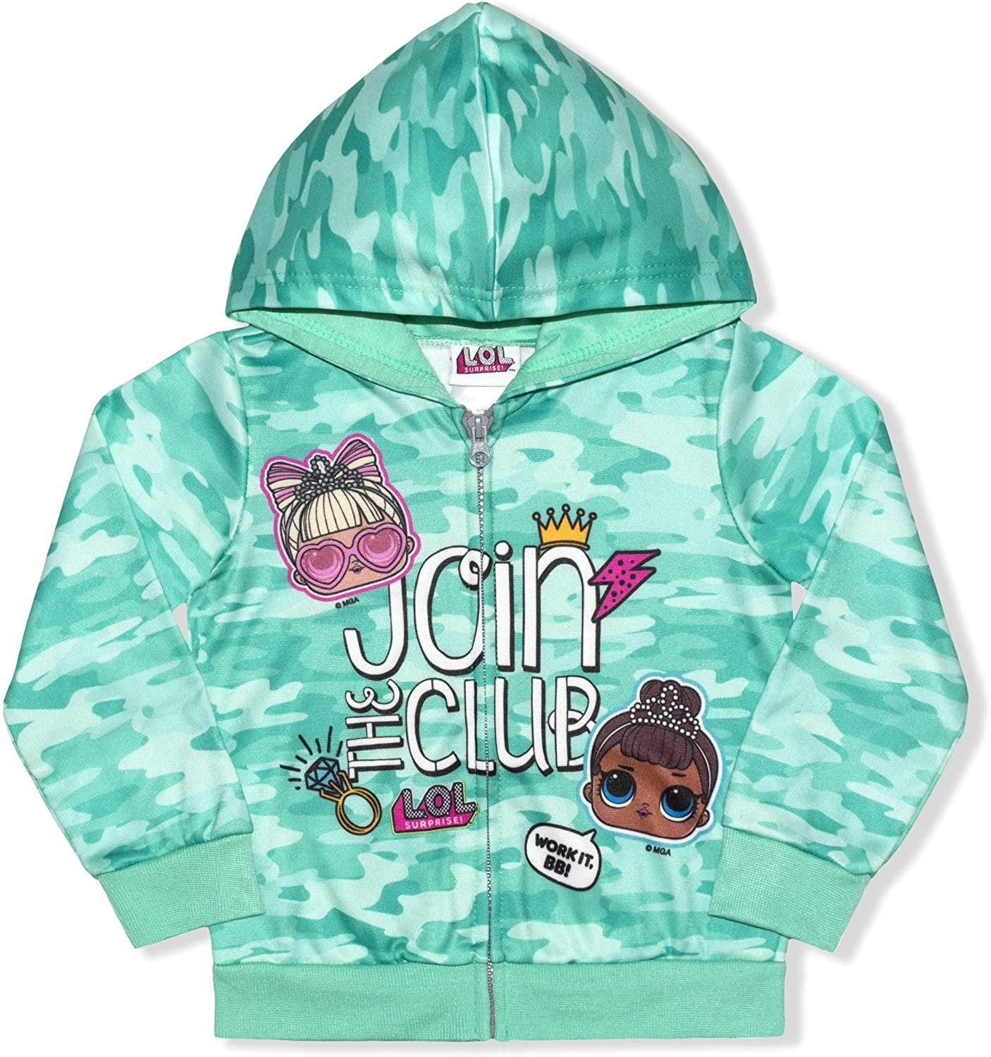 L.O.L. Surprise! Dolls Girls’ Zip Up Hoodie for Little and Big Girls – Blue/Pink