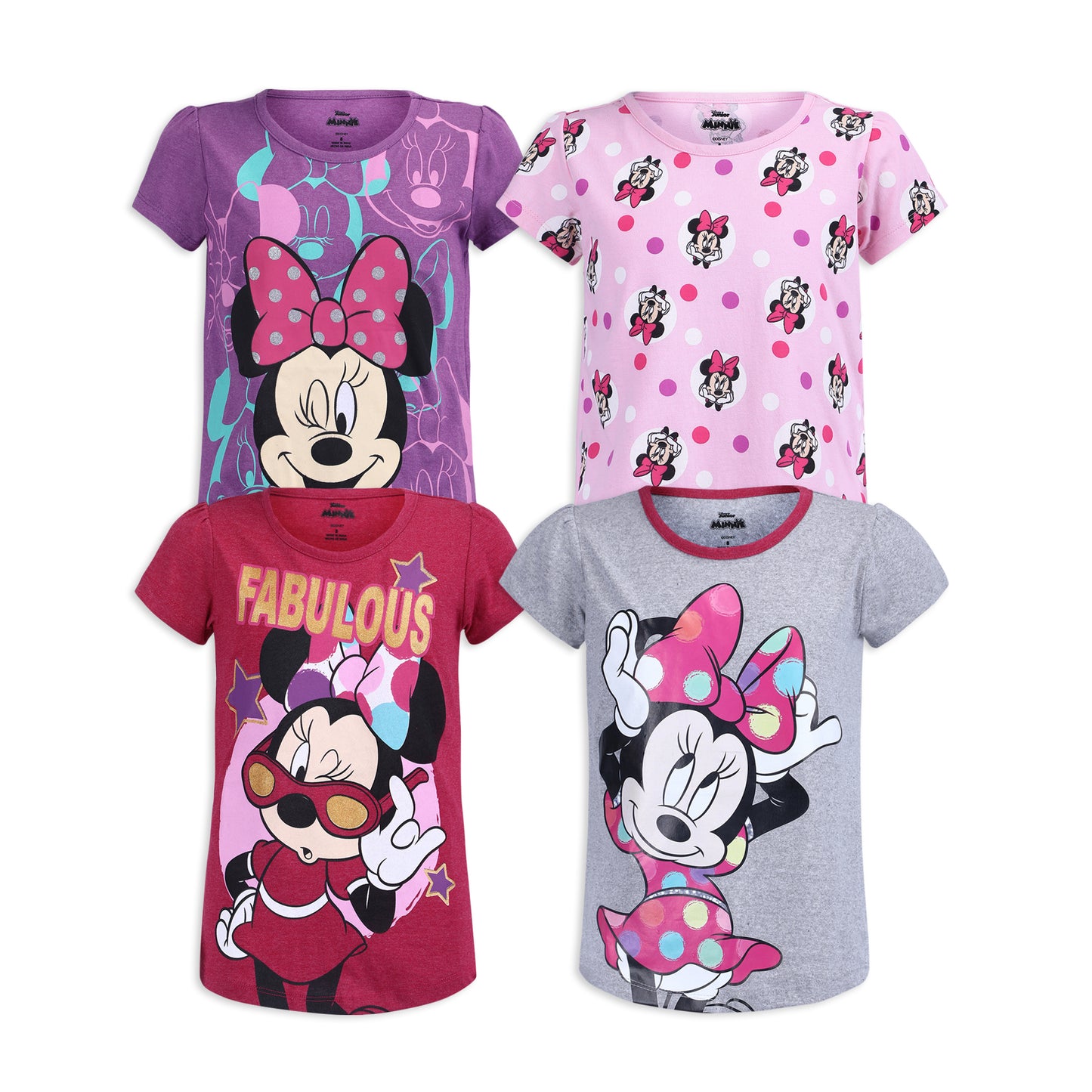 Disney Minnie Mouse Girls’ 4 Pack T-Shirt for Toddler and Big Kids – Pink/Purple/Grey