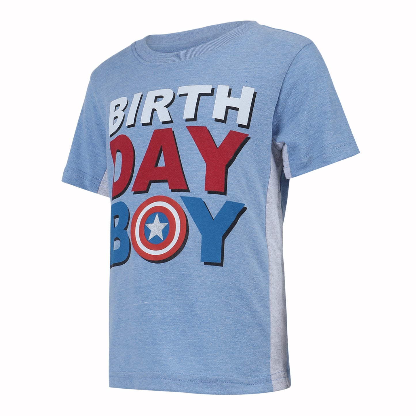 Marvel Avengers Boys’ Captain America Birthday T-Shirt for Toddler and Little Kids – Blue