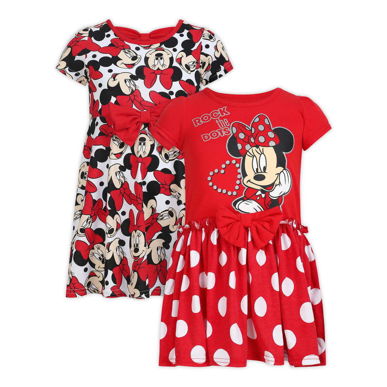 Disney Minnie Mouse Girls’ 2 Pack Dresses with a Bow for Newborn and Infant – Red