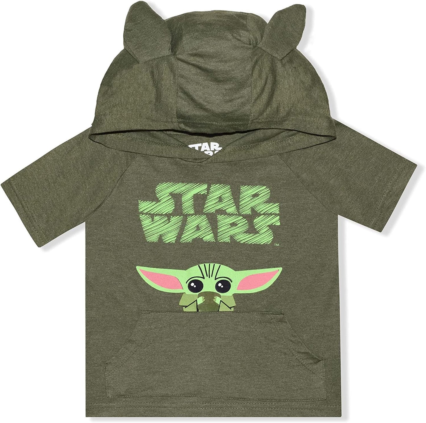 Star Wars Boys Baby Yoda Hooded T-Shirt, T-Shirt and Short Set for Toddler and Little Kids - Green/Grey