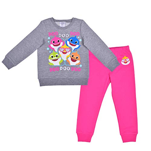 Nickelodeon Baby Shark Girls Long Sleeve T-Shirt and Jogger Set for Infant, Toddler and Little Kids – Pink/Grey
