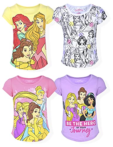 Disney Princess Girls’ 4 Pack T-Shirts for Toddlers, Little and Big Kids – Pink/Purple/Yellow/White
