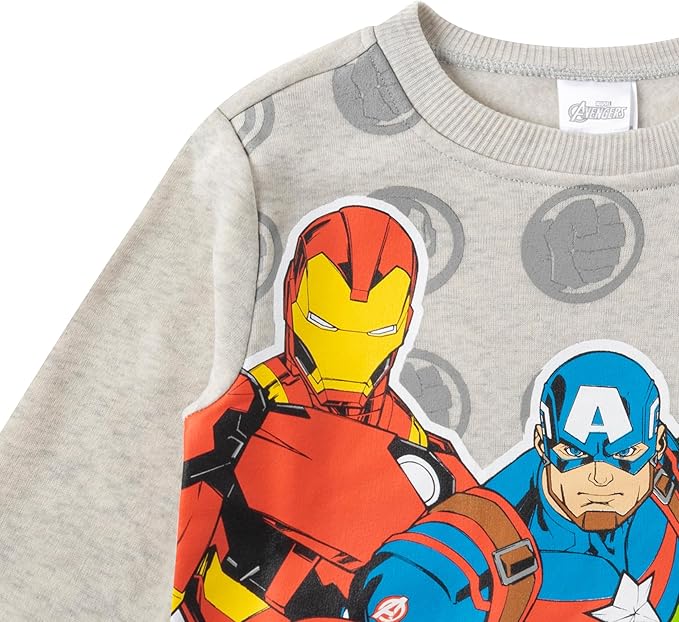 Marvel Avengers Boys Captain America, Ironman and Hulk 2 Piece Sweatshirt and Jogger Set for Toddlers and Little Kids - Grey