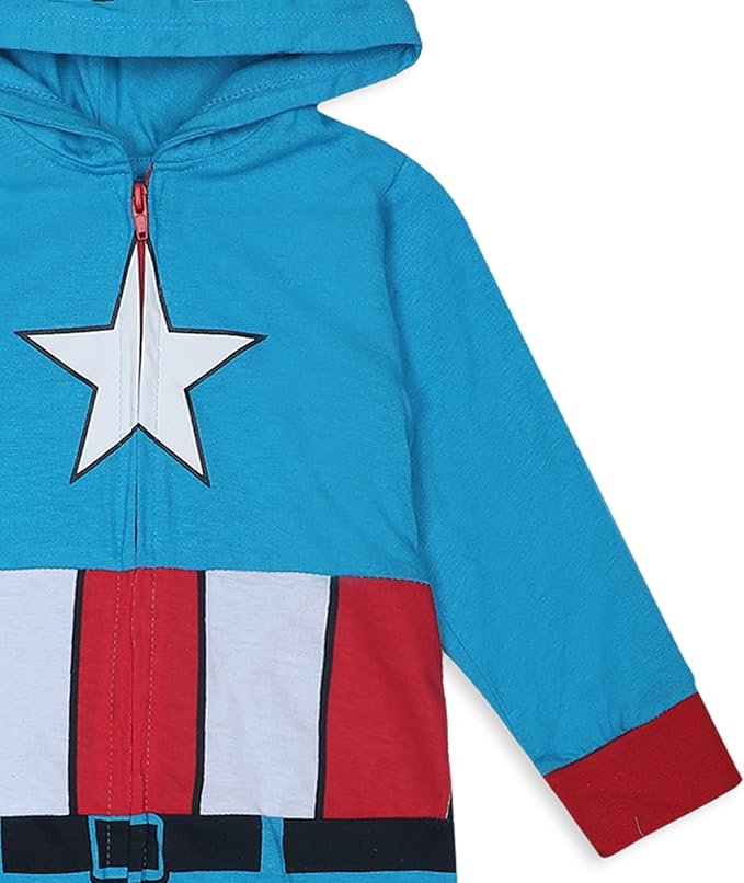 Marvel Hulk, Captain America, Iron Man or Spiderman Boys Zip Up Hooded Bodysuit for Infant and Toddler