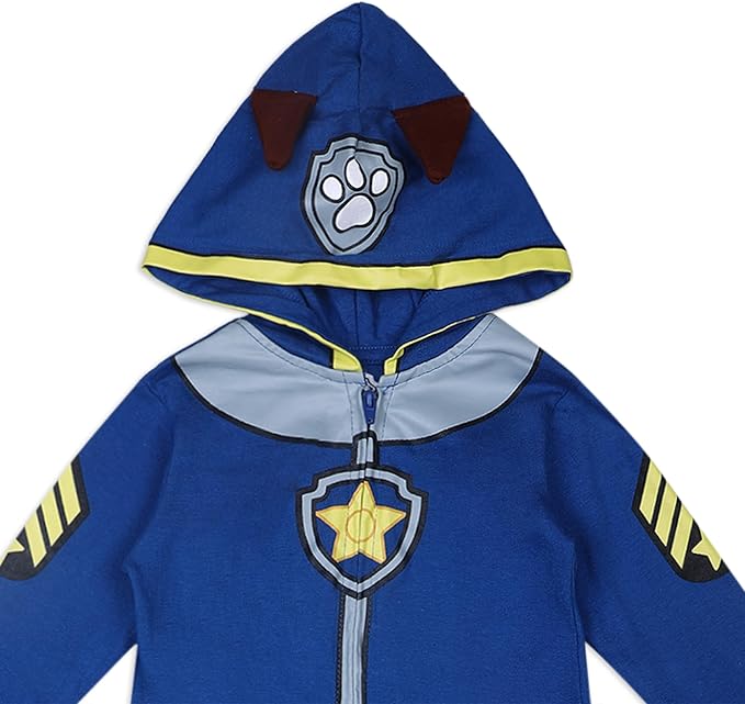 Nickelodeon Paw Patrol Chase Boys’ Zip Up Long Sleeve Hooded Romper for Newborn, Infant and Toddler– Blue/Brown