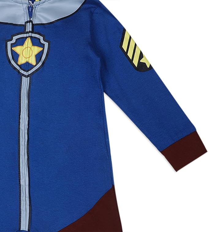 Nickelodeon Paw Patrol Chase Boys’ Zip Up Long Sleeve Hooded Romper for Newborn, Infant and Toddler– Blue/Brown
