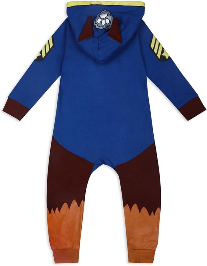 Nickelodeon Paw Patrol Chase Boys’ Zip Up Long Sleeve Hooded Romper for Newborn, Infant and Toddler– Blue/Brown