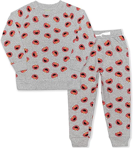 Sesame Street Elmo and Cookie Monster Boys 2 Piece Long Sleeve Sweatshirt and Jogger Set for Infants and Toddlers ? Grey