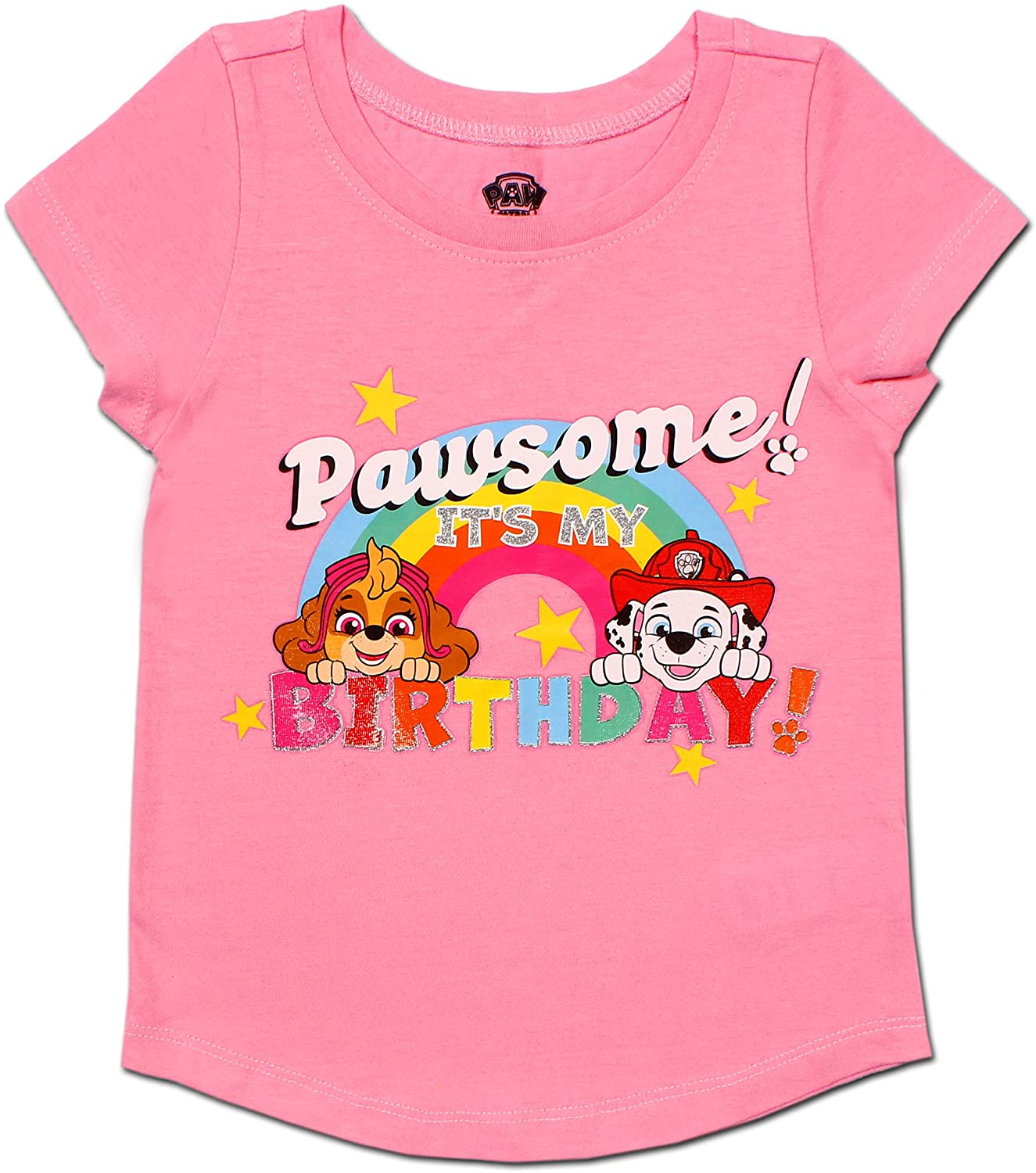 Nickelodeon Paw Patrol Skye and Marshall Girls’ Short Sleeve Birthday Shirt for Toddler – Pink
