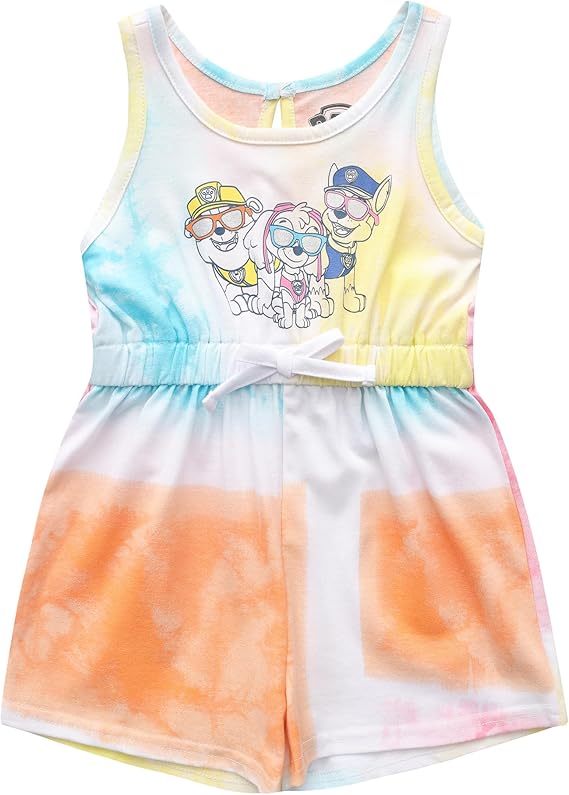Nickelodeon Paw Patrol Skye, Chase, Marshall and Rubble Girls 2 Pack Sleeveless Romper Shorts for Toddlers