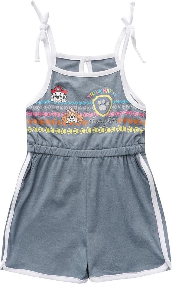Nickelodeon Paw Patrol Skye, Chase, Marshall and Rubble Girls 2 Pack Sleeveless Romper Shorts for Toddlers