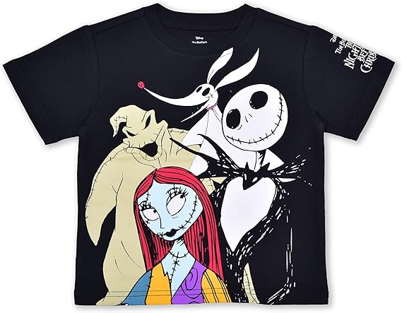 Disney Nightmare Before Christmas Boys 3 Pack Short Sleeve Shirt for Toddler and Big Kid – Black/Grey