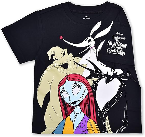Disney Nightmare Before Christmas Boys 3 Pack Short Sleeve Shirt for Toddler and Big Kid – Black/Grey