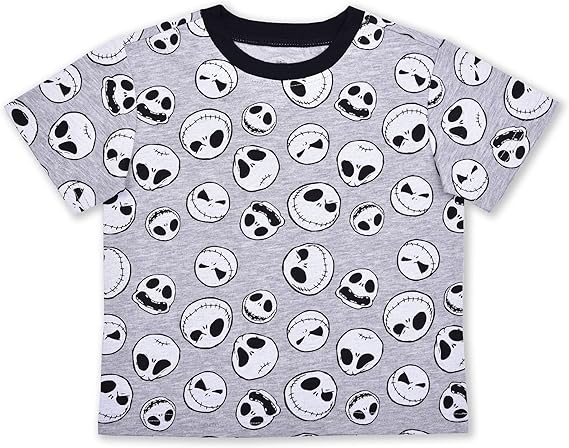 Disney Nightmare Before Christmas Boys 3 Pack Short Sleeve Shirt for Toddler and Big Kid – Black/Grey