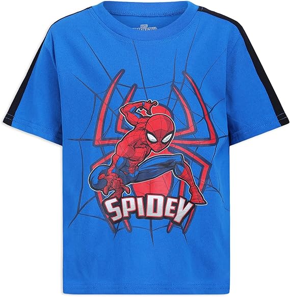 Marvel Avengers Spiderman Boys 3 Pack Short Sleeve T-Shirt for Toddler and Little Kids – Grey/Black/Blue