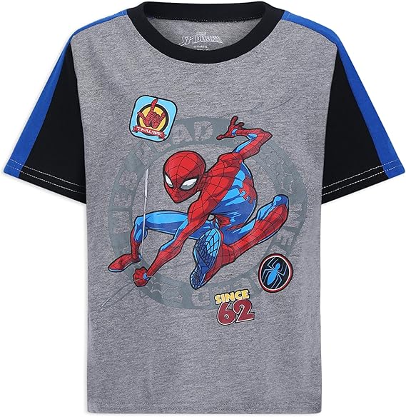 Marvel Avengers Spiderman Boys 3 Pack Short Sleeve T-Shirt for Toddler and Little Kids – Grey/Black/Blue