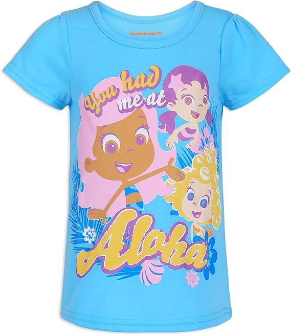 Nickelodeon Bubble Guppies Girls Molly, Deema, Oona and Bubble Puppy 3 Pack T-Shirt for Toddler – Purple/Blue
