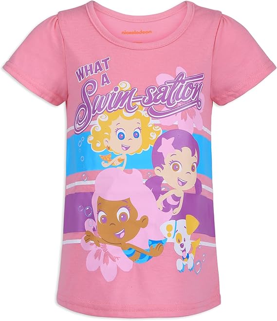 Nickelodeon Bubble Guppies Girls Molly, Deema, Oona and Bubble Puppy 3 Pack T-Shirt for Toddler – Purple/Blue