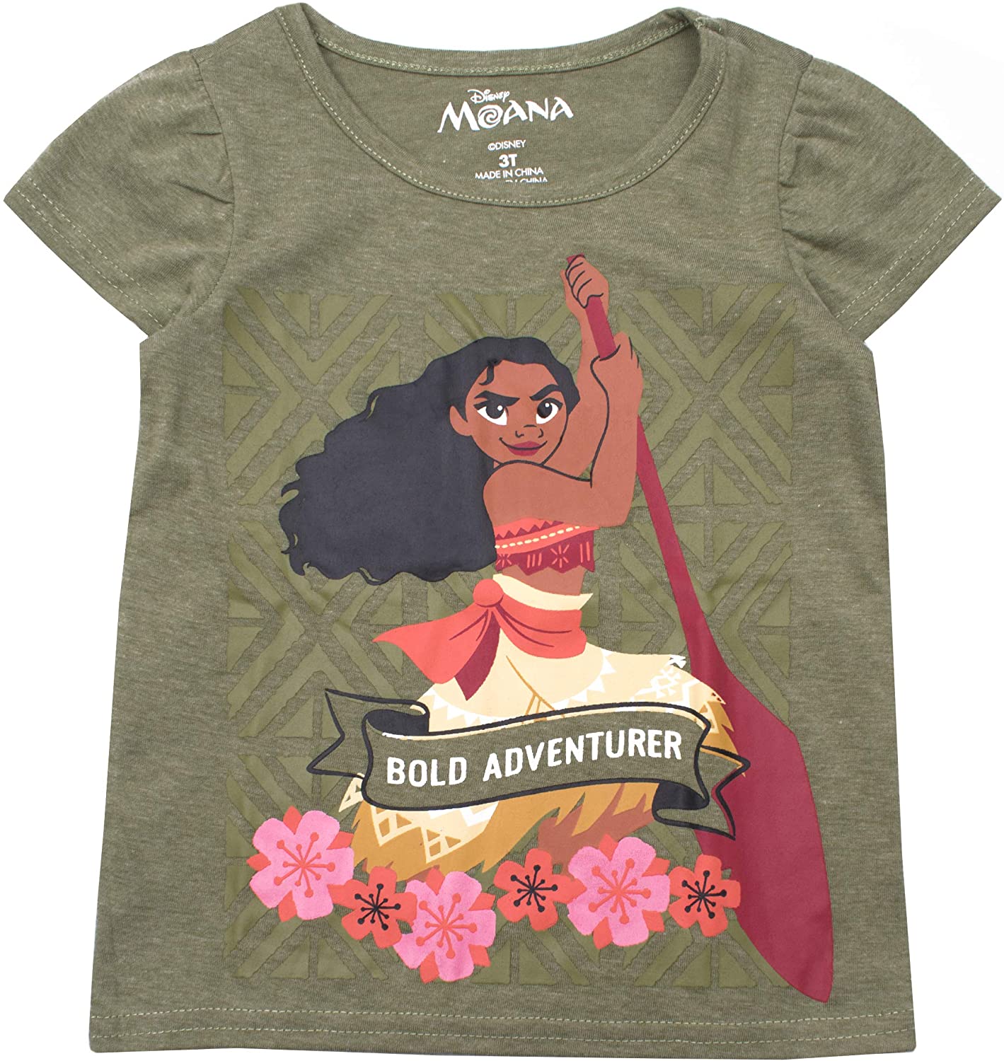 Disney Moana Girls 3 Pack T-Shirts for Toddler, Little and Big Girls - Green/Grey/White