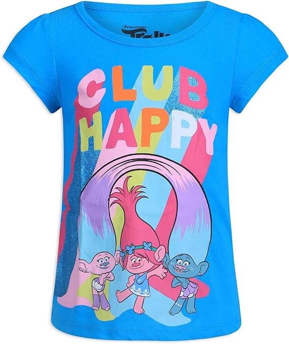 DreamWorks Trolls Poppy, Branch, Satin and Chenille Girls 3 Pack T-Shirt for Toddler – Blue/Yellow/Grey