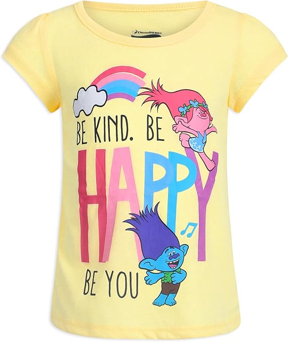 DreamWorks Trolls Poppy, Branch, Satin and Chenille Girls 3 Pack T-Shirt for Toddler – Blue/Yellow/Grey