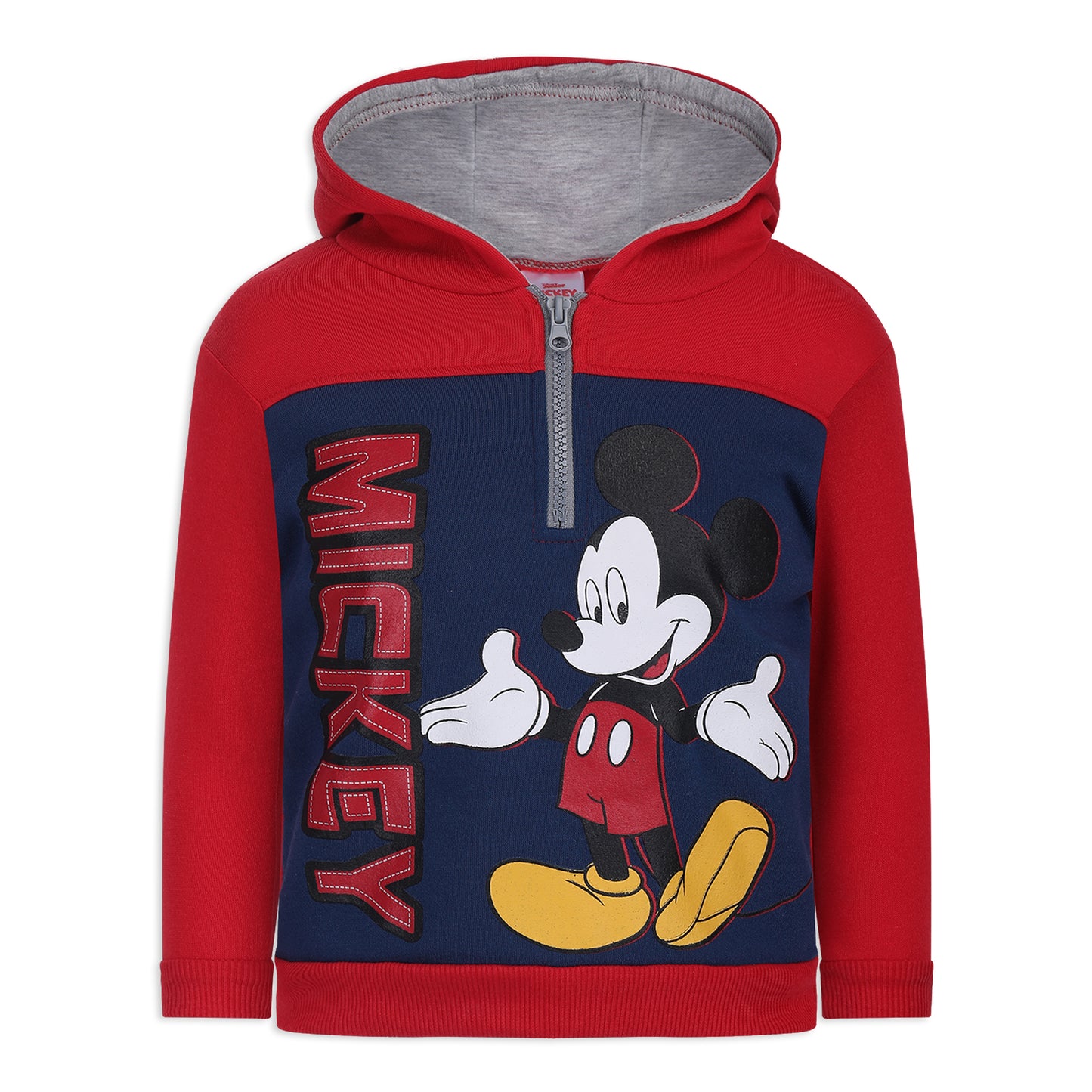 Disney Boy's Mickey Mouse Half Zip Pullover Fashion Hoodie, Black/Red/Blue