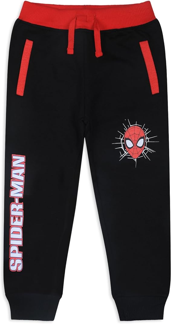 Marvel Spiderman or Black Panther Boys 2 Pack Joggers with Drawstring for Toddler and Little Boys - Red/Black or Grey