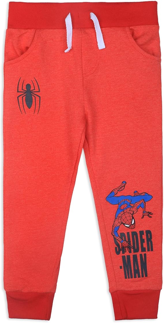 Marvel Spiderman or Black Panther Boys 2 Pack Joggers with Drawstring for Toddler and Little Boys - Red/Black or Grey