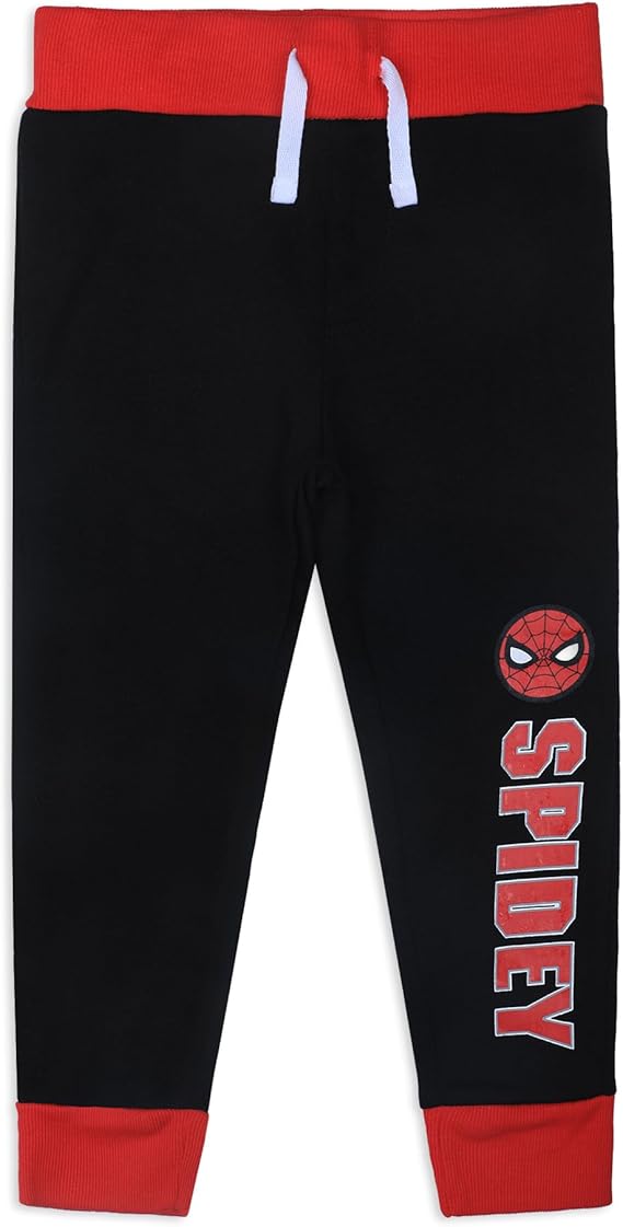 Marvel Spiderman or Black Panther Boys 2 Pack Joggers with Drawstring for Toddler and Little Boys - Red/Black or Grey