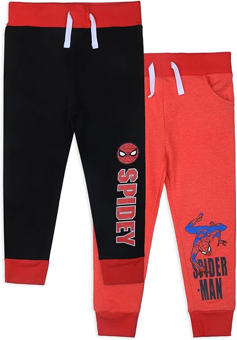 Marvel Spiderman or Black Panther Boys 2 Pack Joggers with Drawstring for Toddler and Little Boys - Red/Black or Grey
