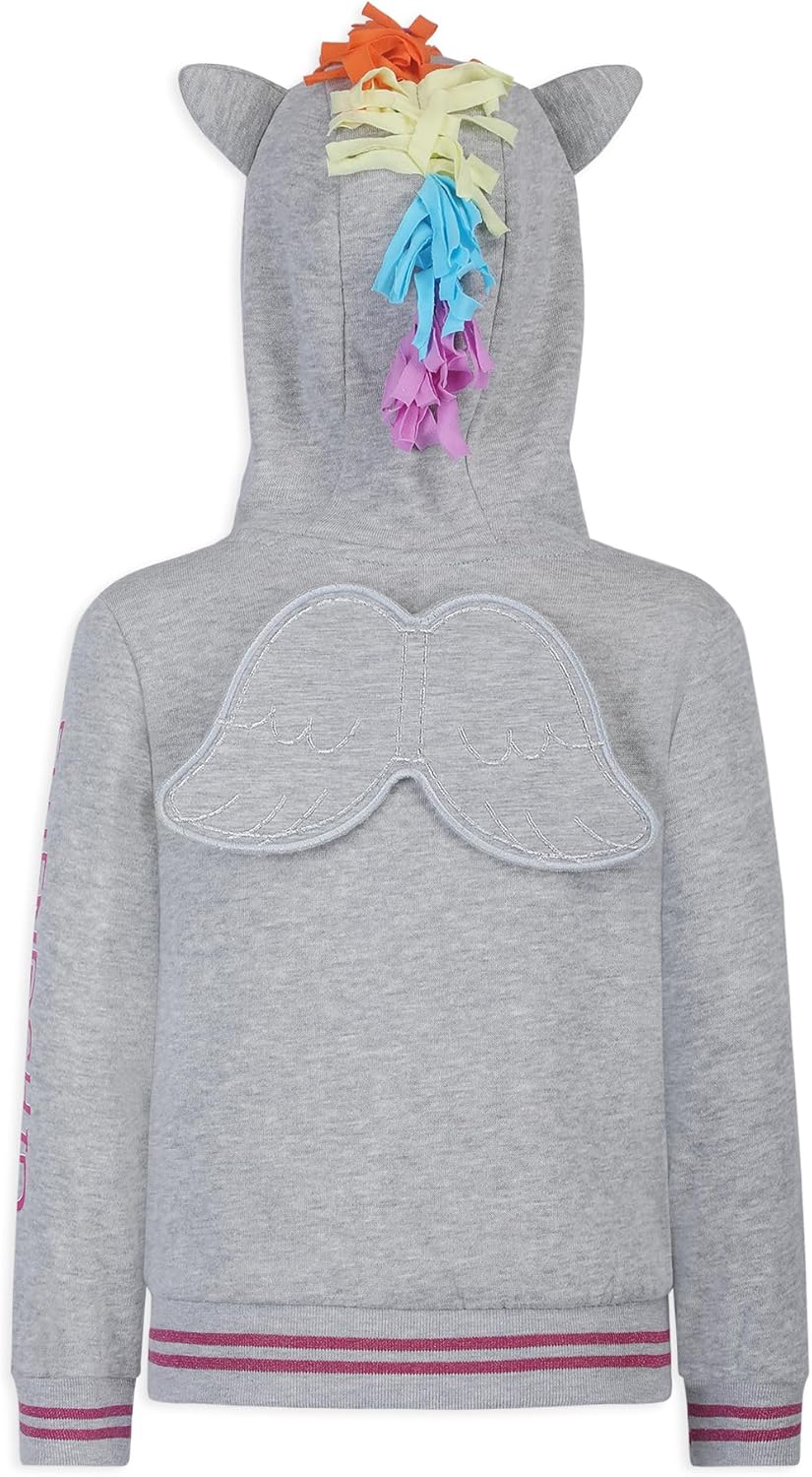My Little Pony Girl's Friendship Zip Up Fashion Hoodie with Long Sleeves, 3D Ears and Mane - Grey, Size 12