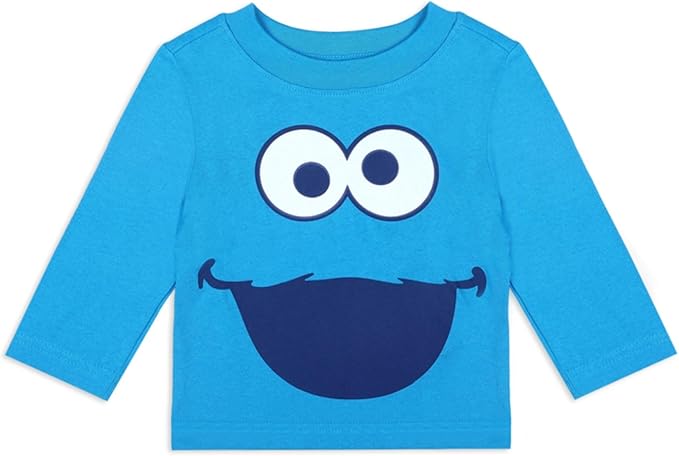 Sesame Street Cookie Monster and Elmo Boys’ Long Sleeve Shirt and Jogger Pants Set for Infant and Toddler – Blue/Red