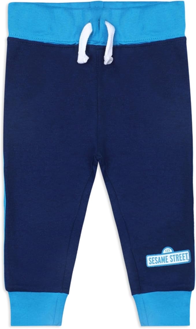 Sesame Street Cookie Monster and Elmo Boys’ Long Sleeve Shirt and Jogger Pants Set for Infant and Toddler – Blue/Red