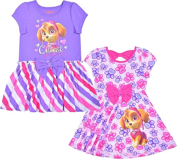 Nickelodeon Paw Patrol 2-Pack Short Sleeve Dresses for Toddlers to Big Kids