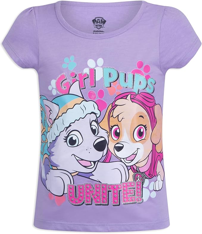 Nickelodeon Paw Patrol Skye and Everest Girls’ 3 Pack T-Shirts for Toddler Little Kids – Pink/Purple/Blue