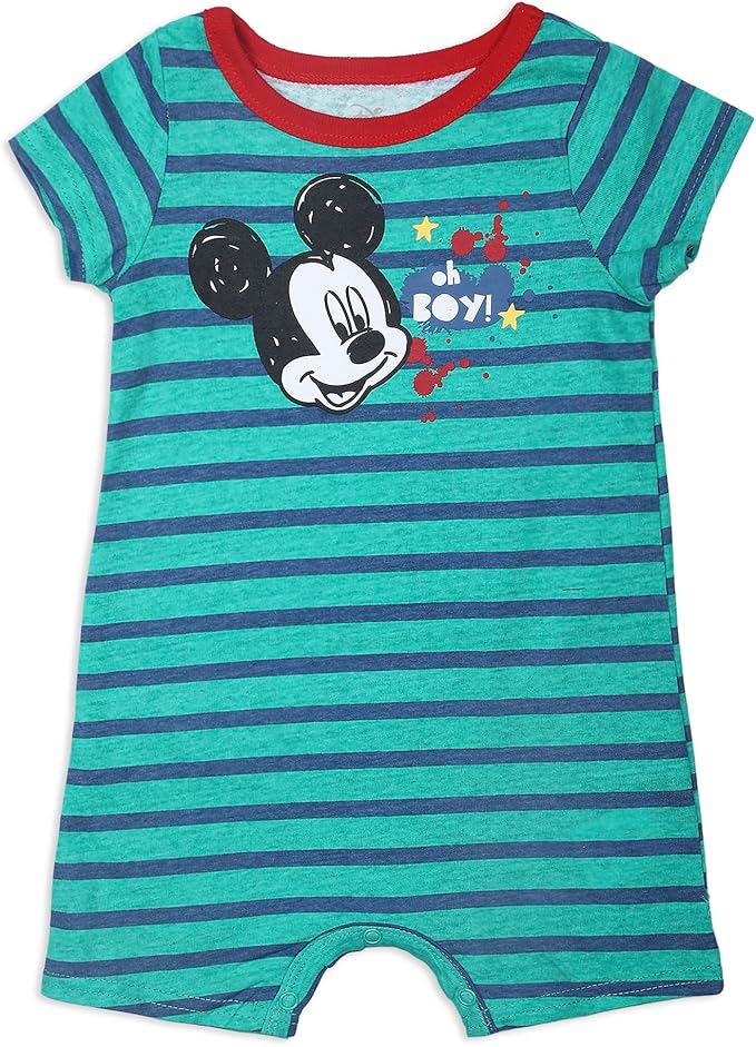 Disney Mickey Mouse Boys’ Short Sleeve Rompers 3 Pack for Newborn and Infant – Blue/Red
