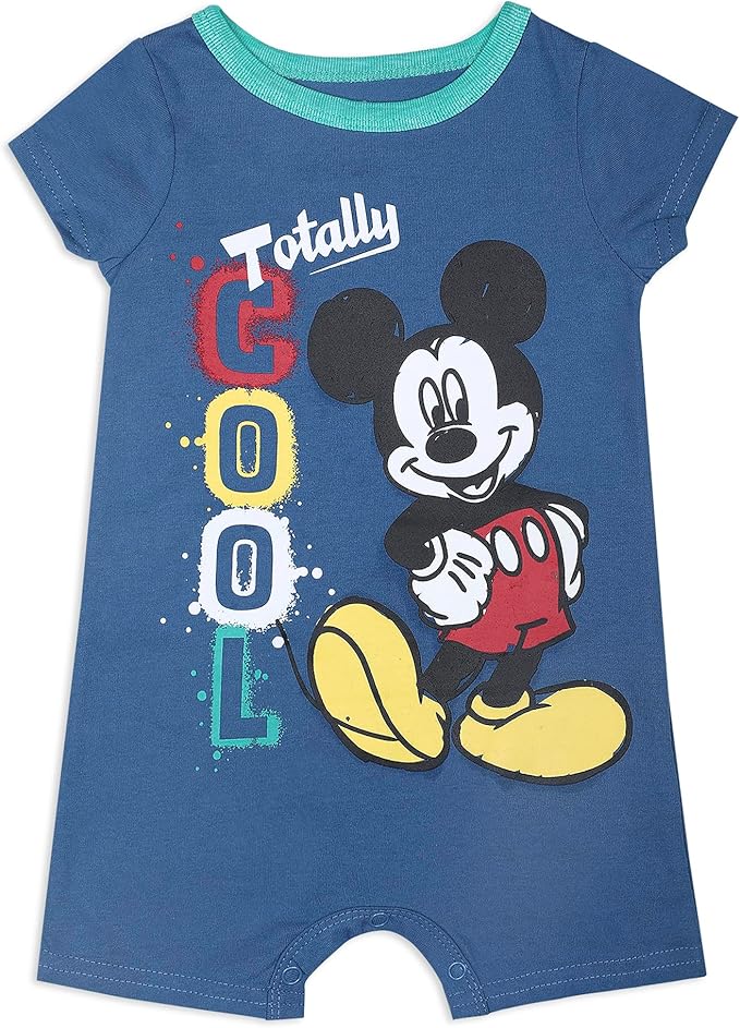 Disney Mickey Mouse Boys’ Short Sleeve Rompers 3 Pack for Newborn and Infant – Blue/Red