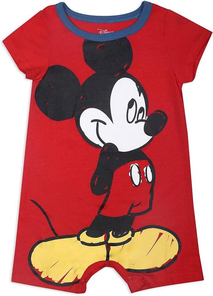 Disney Mickey Mouse Boys’ Short Sleeve Rompers 3 Pack for Newborn and Infant – Blue/Red